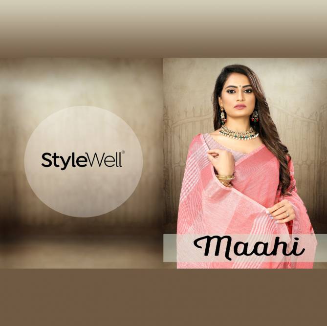 Style Well Maahi  New Exclusive Embroidery on Linen Patta Sarees Collection